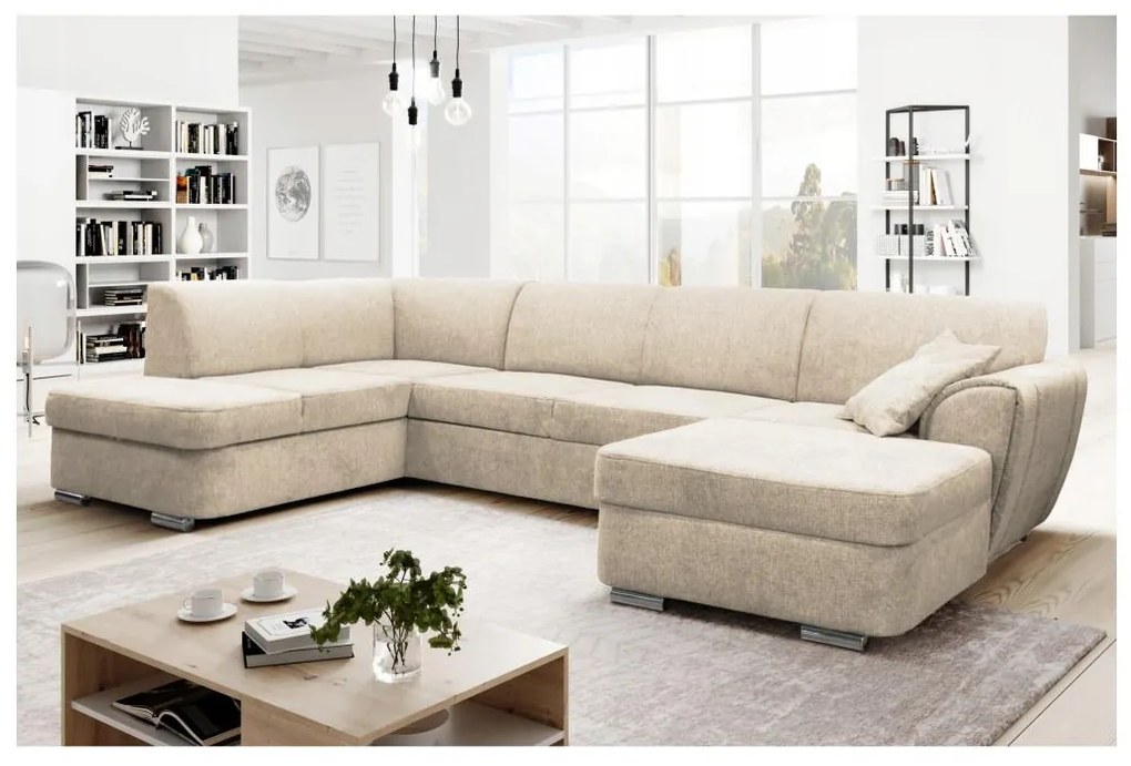 Rozkładany narożnik z pojemnikiem w kształcie U SERPA, lewy, beżowy