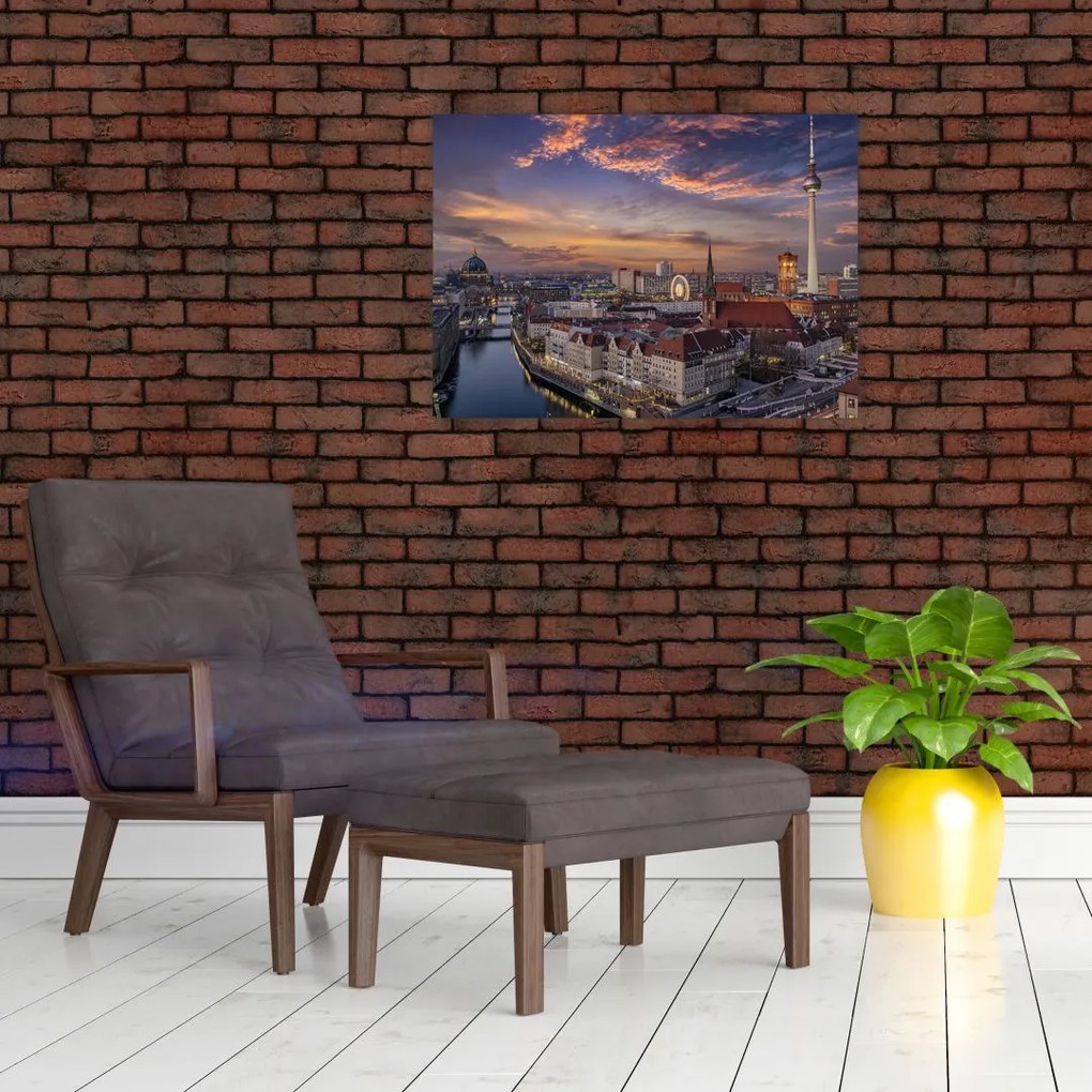 Obraz na szkle - Zachód słońca nad Berlinem (70x50 cm)