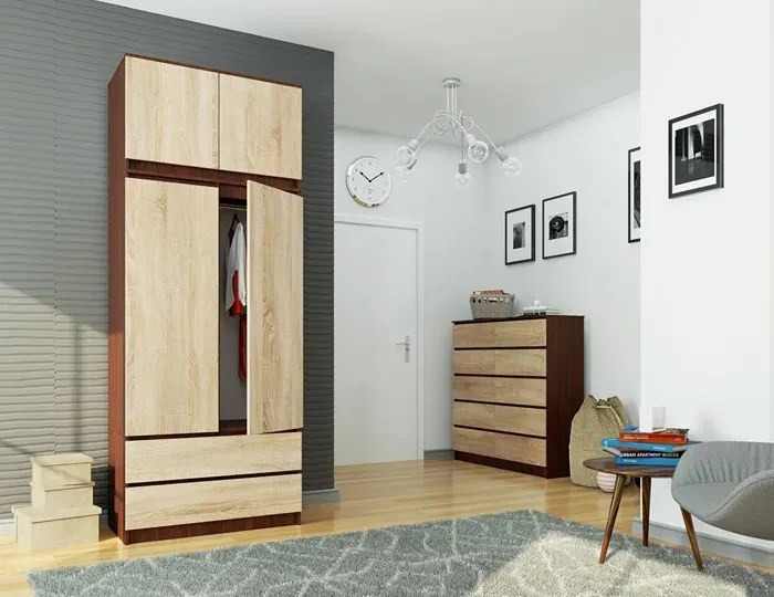 Szafa z drążkiem i półkami wenge + dąb sonoma - Enio 3X