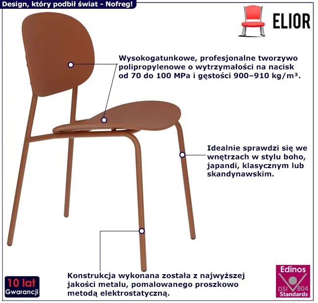 Minimalistyczne brązowe krzesło z metalowymi nogami - Nofreg