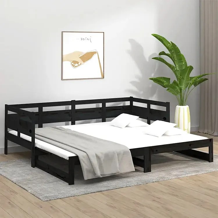 Czarne drewniane rozsuwane łóżko 2x(80x200) cm - Givefi 3X