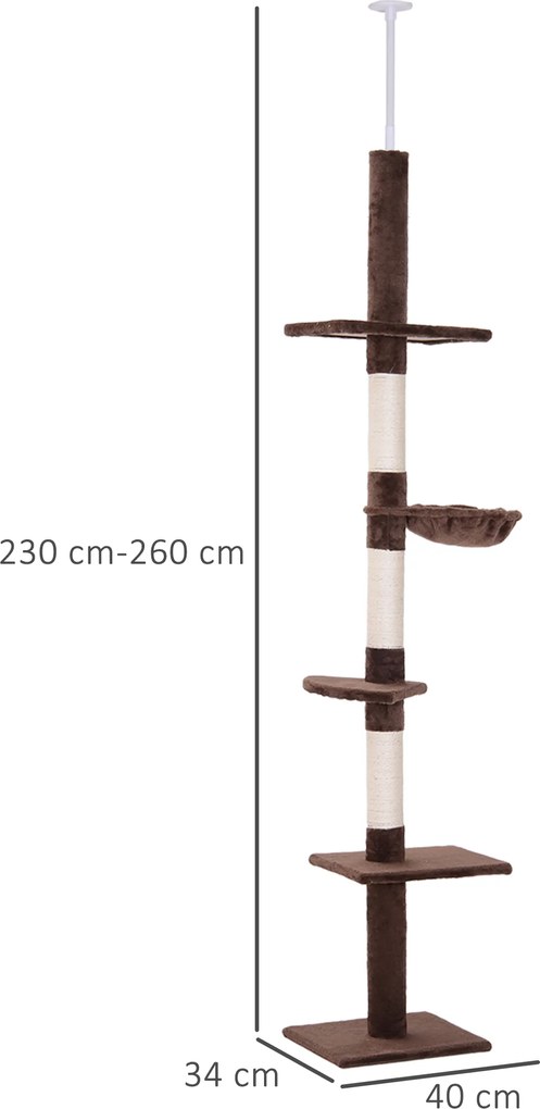 PawHut Drapak dla Kota z Regulowaną Wysokością Sizalowe Kolumny Brązowy | Aosom PL