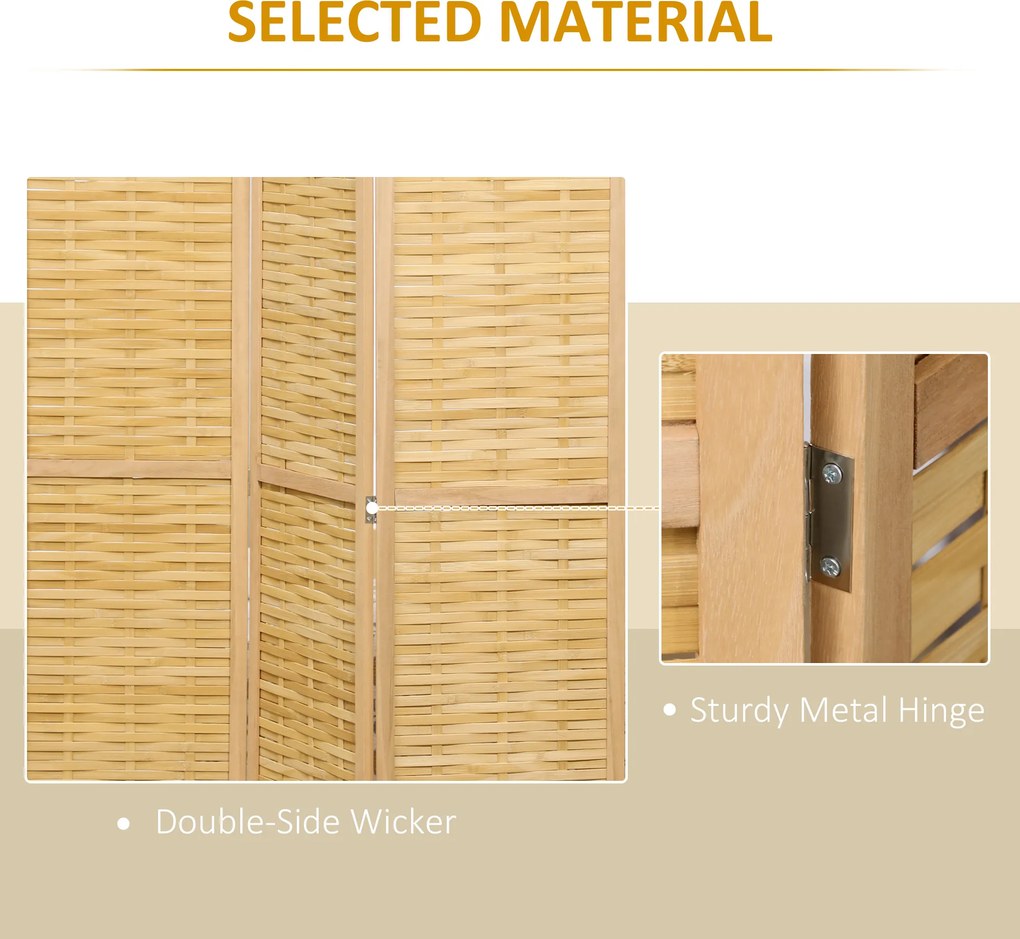HOMCOM 4-częściowy Parawan, 160 x 170 cm, Składany Parawan z Bambusa dla Salonu, Sypialni, Naturalny