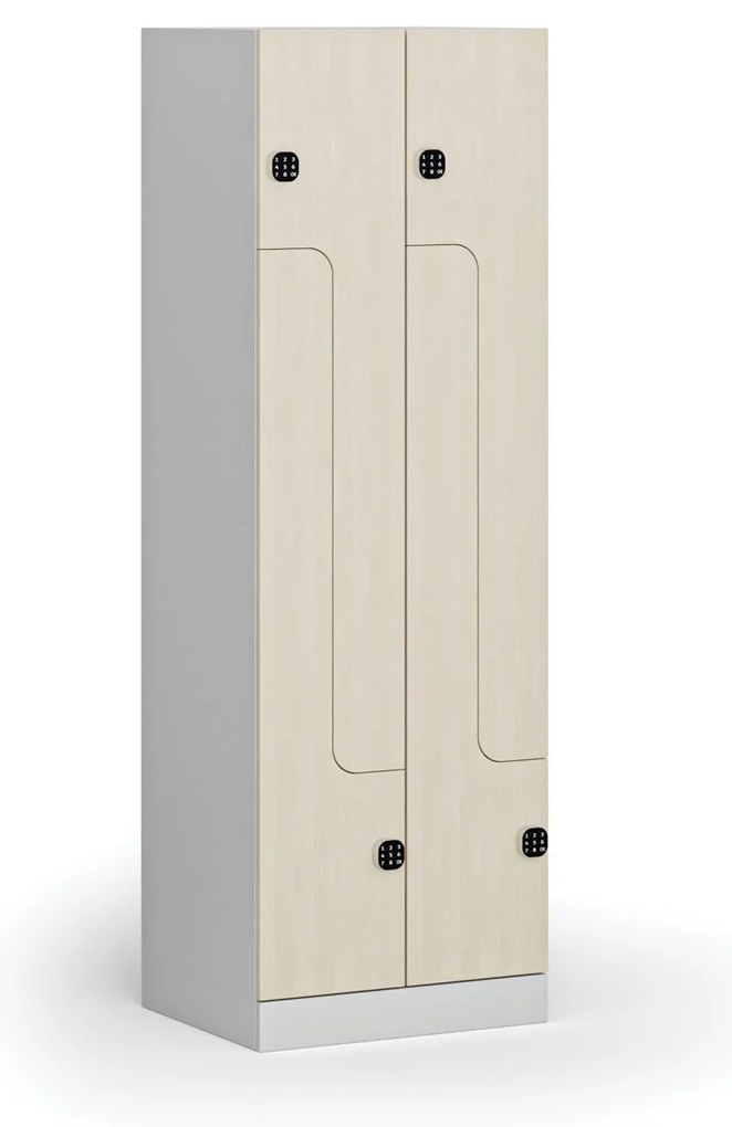 Metalowa szafka ubraniowa S1 Z, 4-drzwiowa, 1850 x 600 x 500 mm, zamek kodowy, drzwi laminowane, brzoza