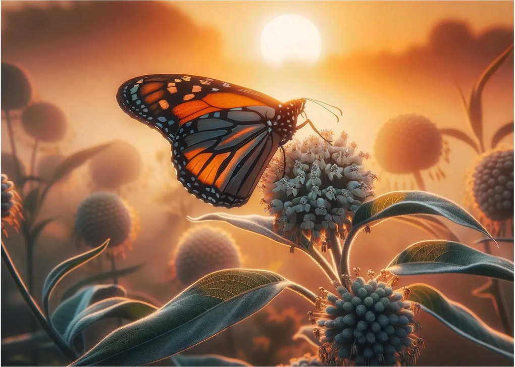 Obraz – Motyl w zachodzącym słońcu (70x50 cm)