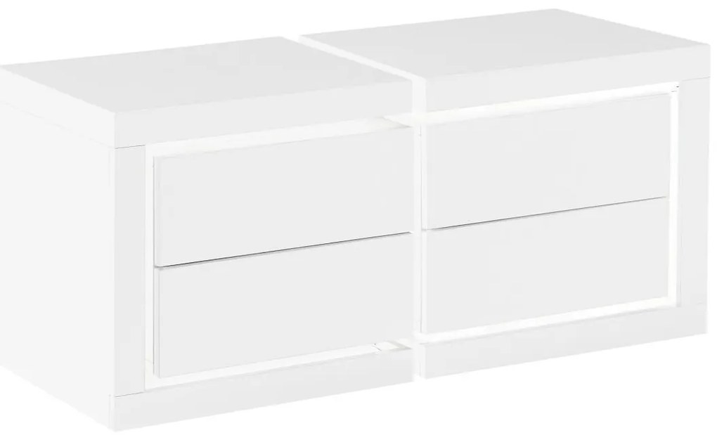 Zestaw 2 szafek nocnych z 2 szufladami - Z oświetleniem LED - Biały lakierowany - FLARANCIA