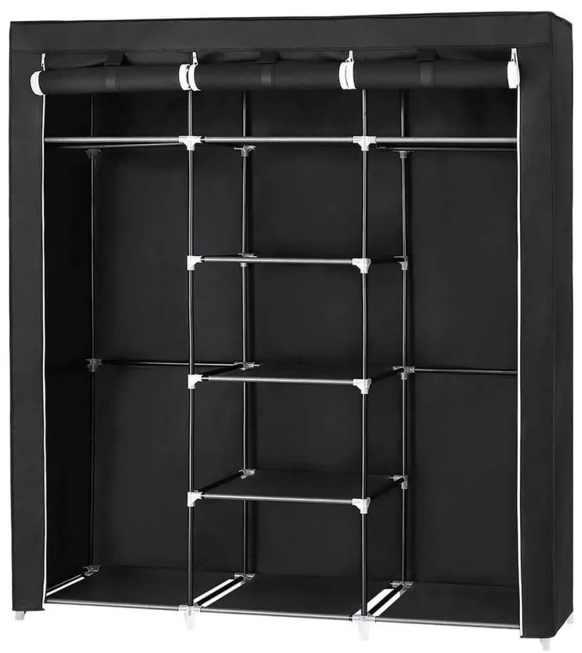 Praktyczna szafa tekstylna z półkami i drążkiem na ubrania MATIS 150x175 cm czarna