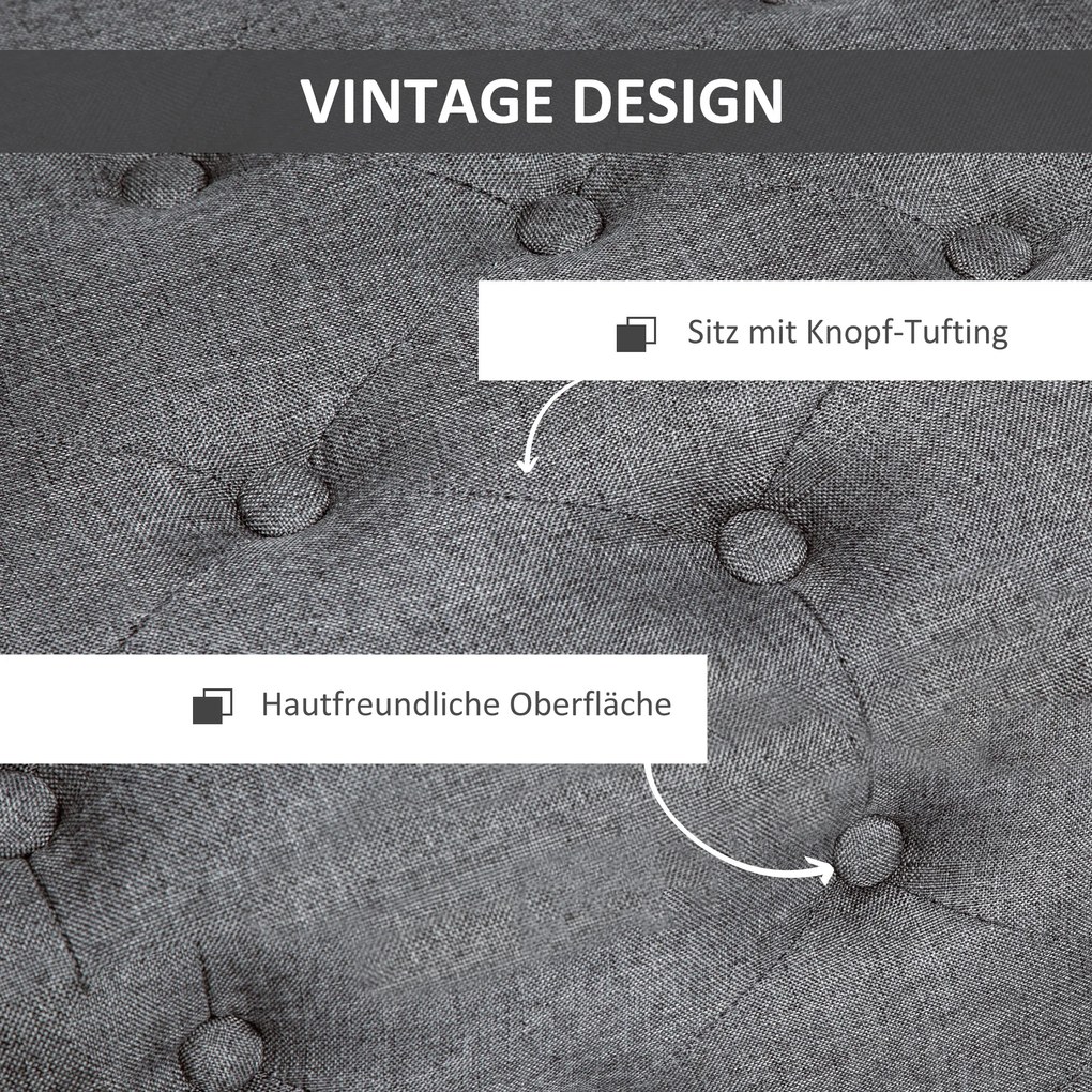 HOMCOM Ławka tapicerowana ławka ze schowkiem poliester imitacja lnu drewno kolor ciemnoszary