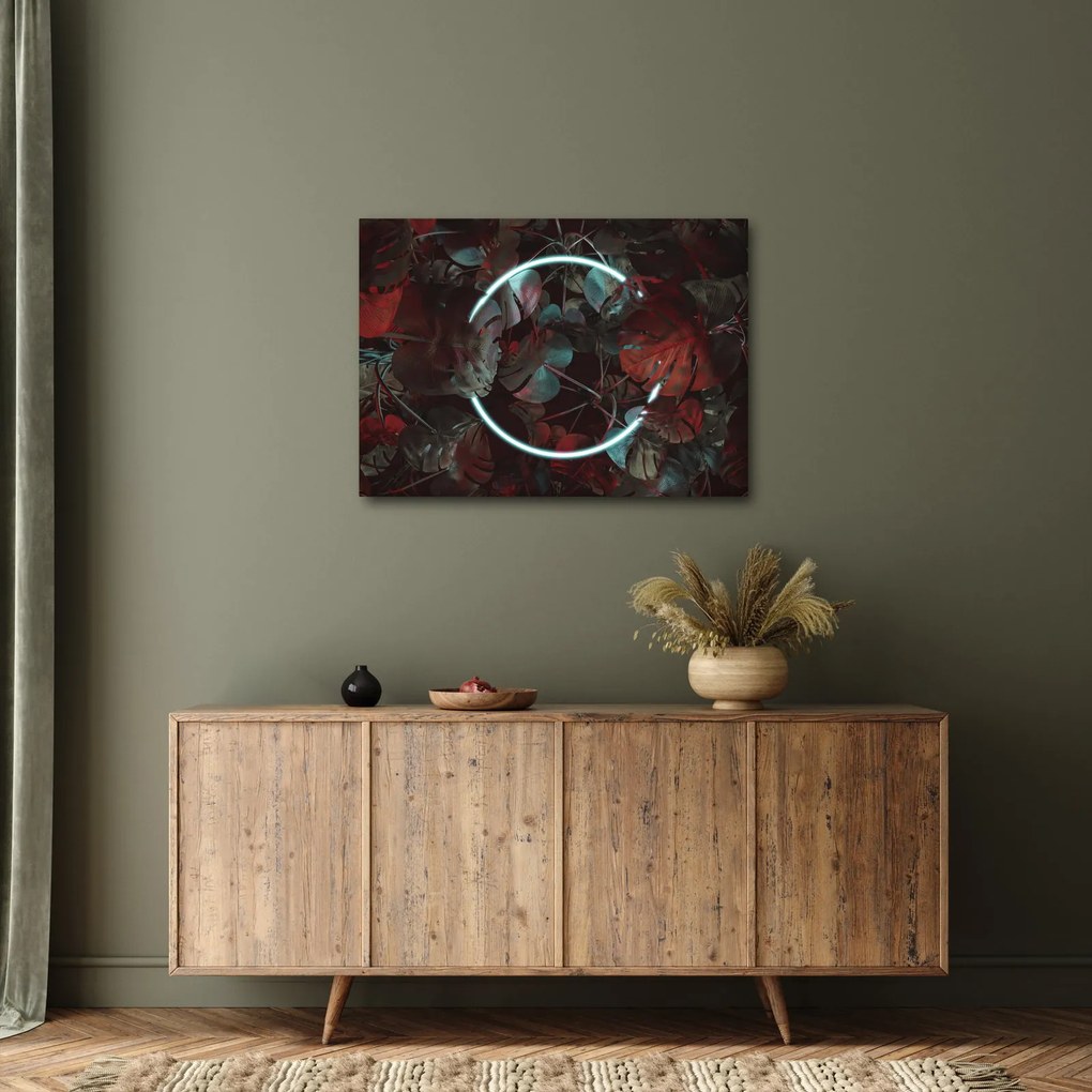 Obraz - Neonowe koło między palmami (70x50 cm)