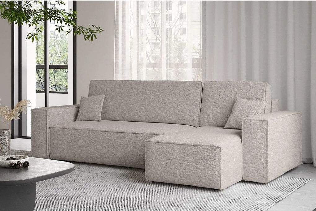 Narożnik z funkcją spania i pojemnikiem, Sofa w kształcie L, BEST L, tkanina Abriamo, Ciemnobeżowy, Prawy