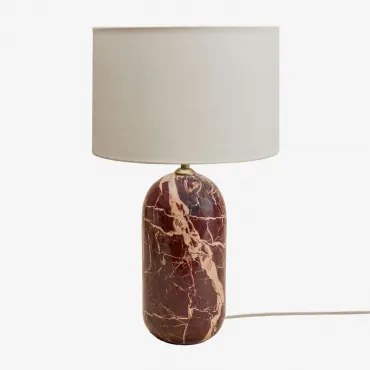 Lampa Stołowa Z Naturalnego Kamienia Yalvira Czerwony Marmur Cherry Gold & Glendy Białe Ø30 Cm - ↑20 Cm - Sklum