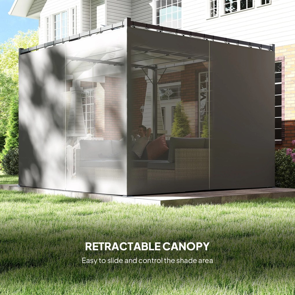 Outsunny Pergola 3 x 3 m Wolnostojący daszek tarasowy z przesuwanym dachem, 4 ścianki boczne, odporny na UV, Jasnoszary | Aosom PL