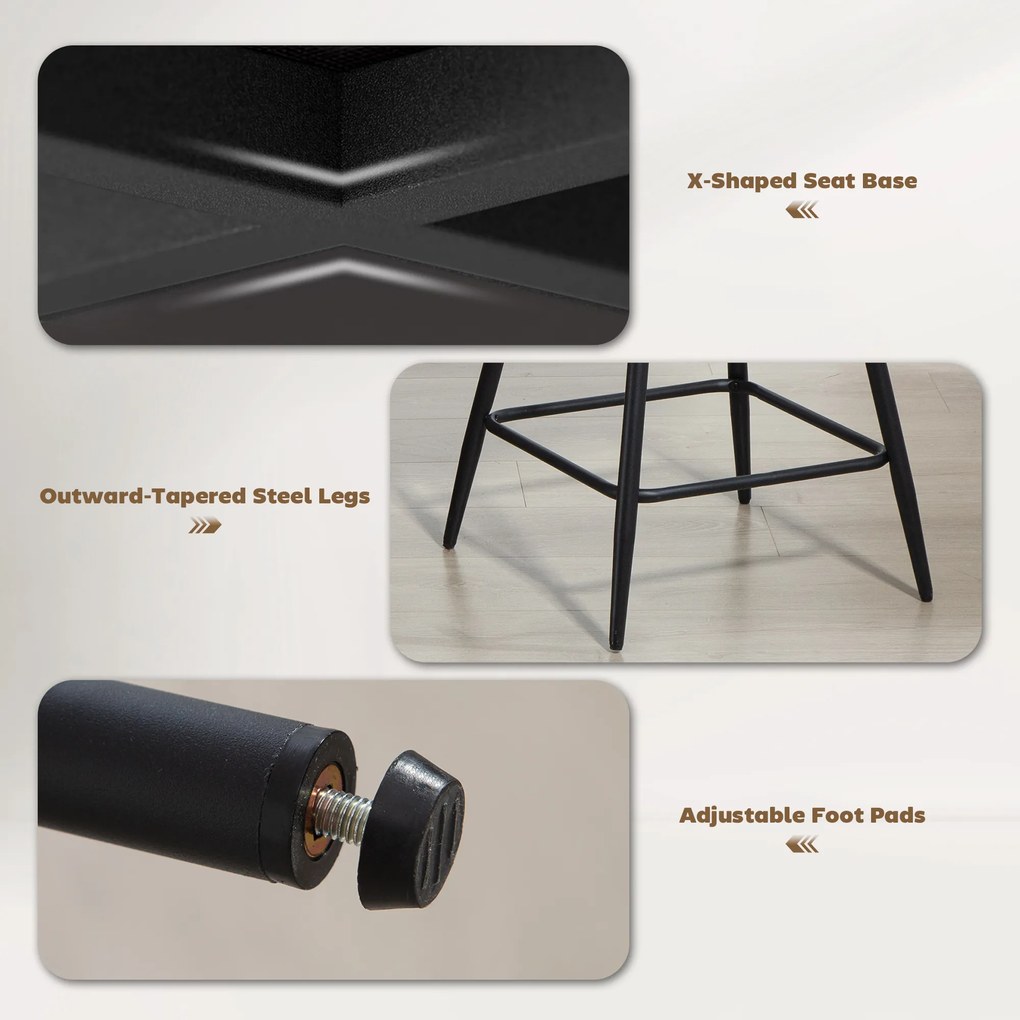 HOMCOM Zestaw 2 Hokerów ze Sztruksowym Wykończeniem i Stalowymi Nóżkami, Krzesła Tapicerowane do Kuchennej Wyspy, Jadalni, Kremowe | Aosom PL