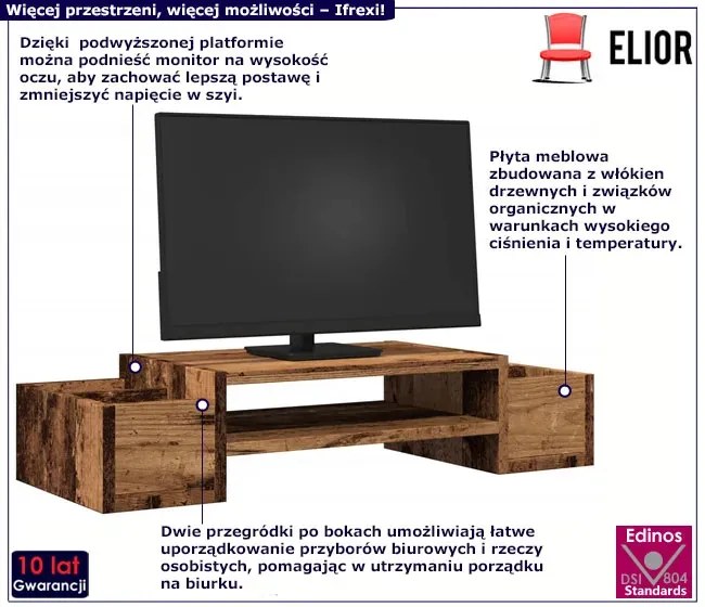 Podstawka pod monitor na biurko stare drewno - Atenax
