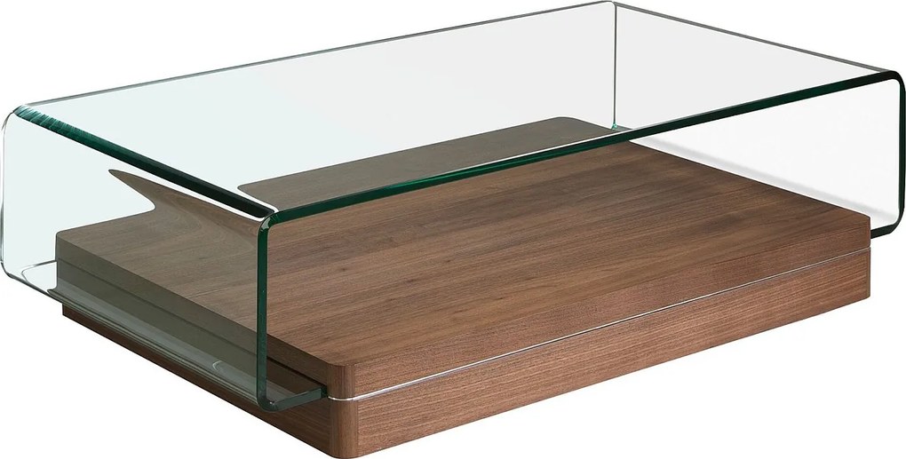 Prostokątny stolik kawowy z hartowanego szkła i orzecha włoskiego 2004 ANGEL CERDA