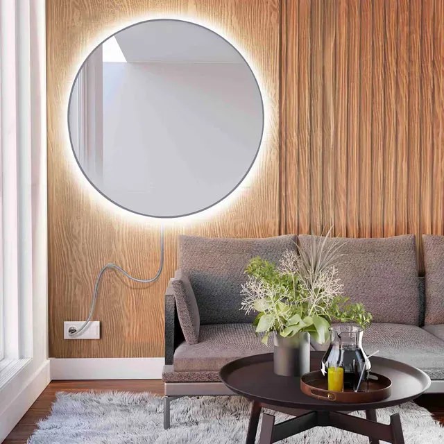 Srebrne okrągłe lustro led F2-H46