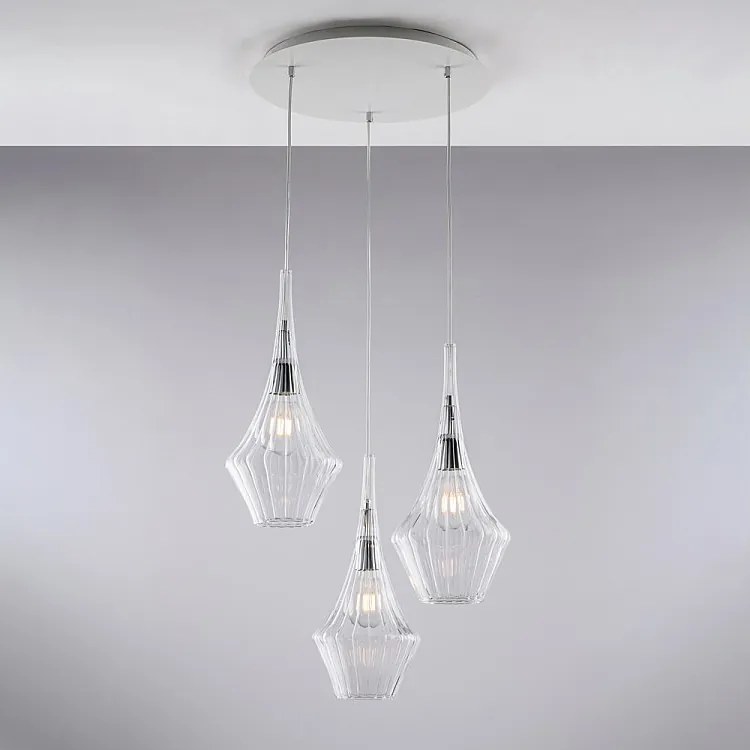 Lampa wisząca Zeus Iron z przezroczystym szkłem Pyrex 3 światła 149 Ø50 BL270-S3-TR