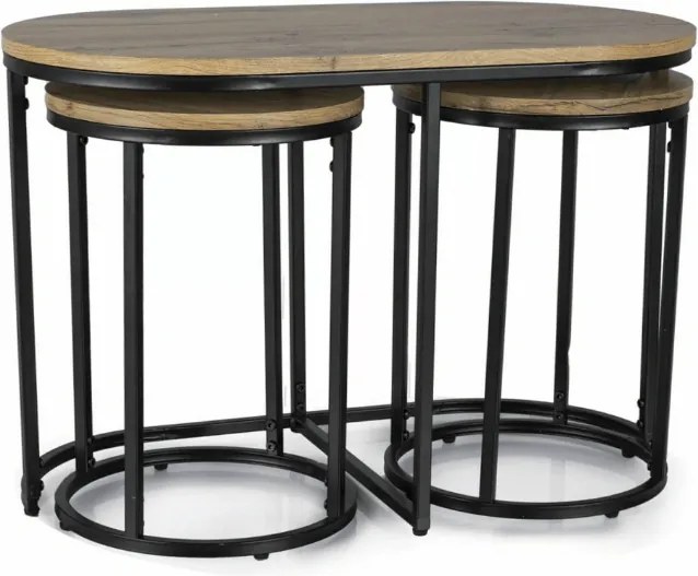 Stolik kawowy TWIXE z pomocniczymi stolikami 75x40 cm, czarny/dekor dąb artisan