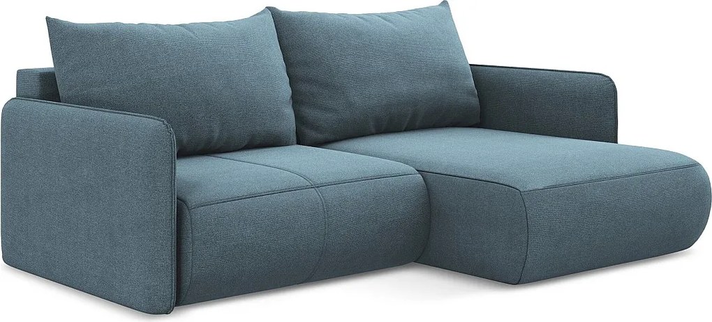 Narożnik prawostronny z funkcją spania - z tkaniny strukturalnej - jasny niebieski - NANEA