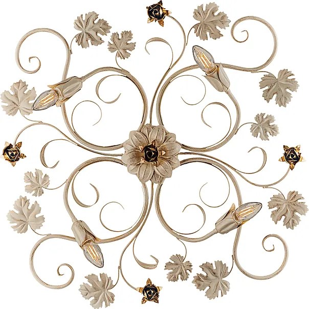 Iris - Lampa sufitowa z lakierowanego żelaza w kolorze kości słoniowej z dekoracją w kolorze starego złota, 4 światła, wys. 17 - Ø76 - BL169-PL4-AV