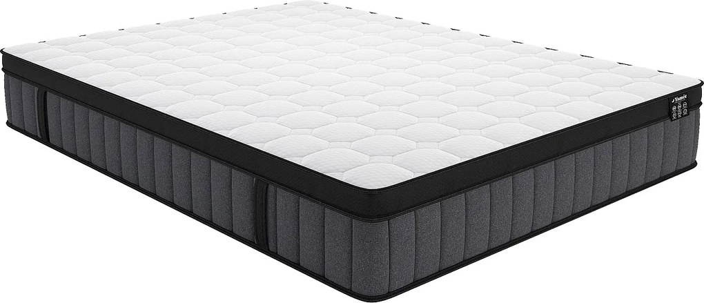 Materac 200 x 200 cm hybrydowy z 7 strefami kieszeniowymi sprężynami i żelem z pamięcią kształtu o grubości 25 cm - TOLCA od YSMÉE