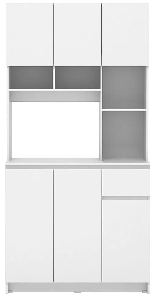 Bufet kuchenny z 6 drzwiczkami, 1 szufladą i 5 wnękami - Biały - NIZALI