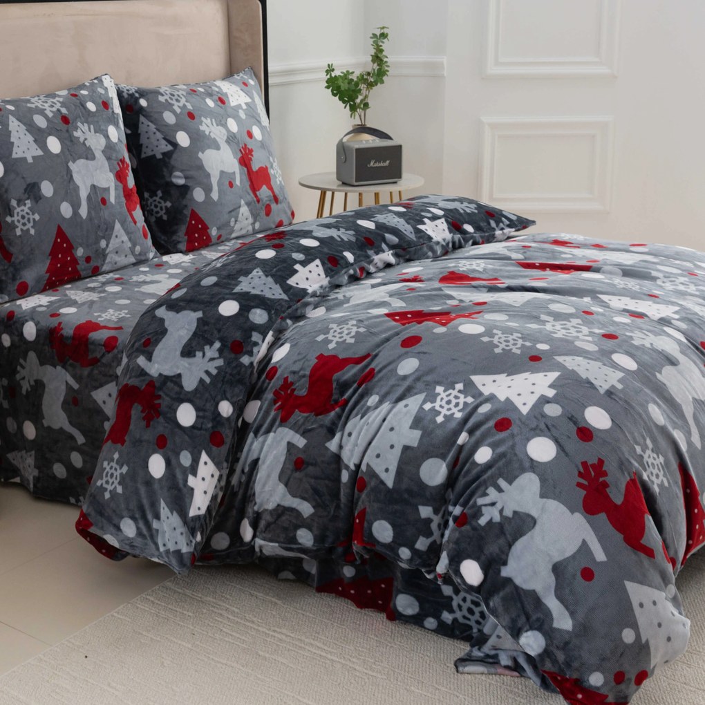 PrzytulneMieszkanie.pl PrzytulneMieszkanie.pl Pościel z mikropluszu MAGIA ŚWIĄT szara Rozmiar pościeli: 2 szt 70 x 90 cm | 200 x 220 cm