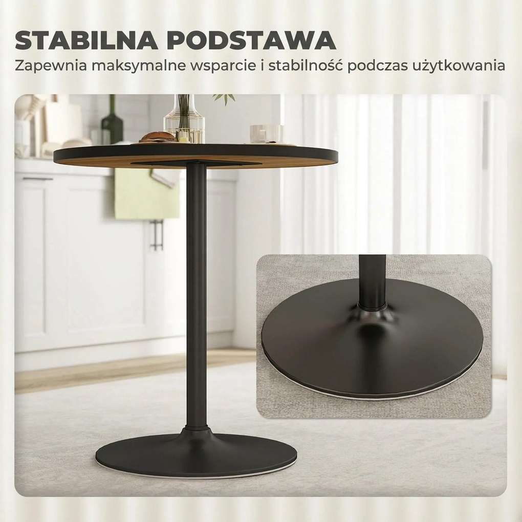 HOMCOM Okrągły Stół Jadalniany, Wykończenie Pod Dąb, Kompaktowy Design, dla 2-4 Osób, Dąb