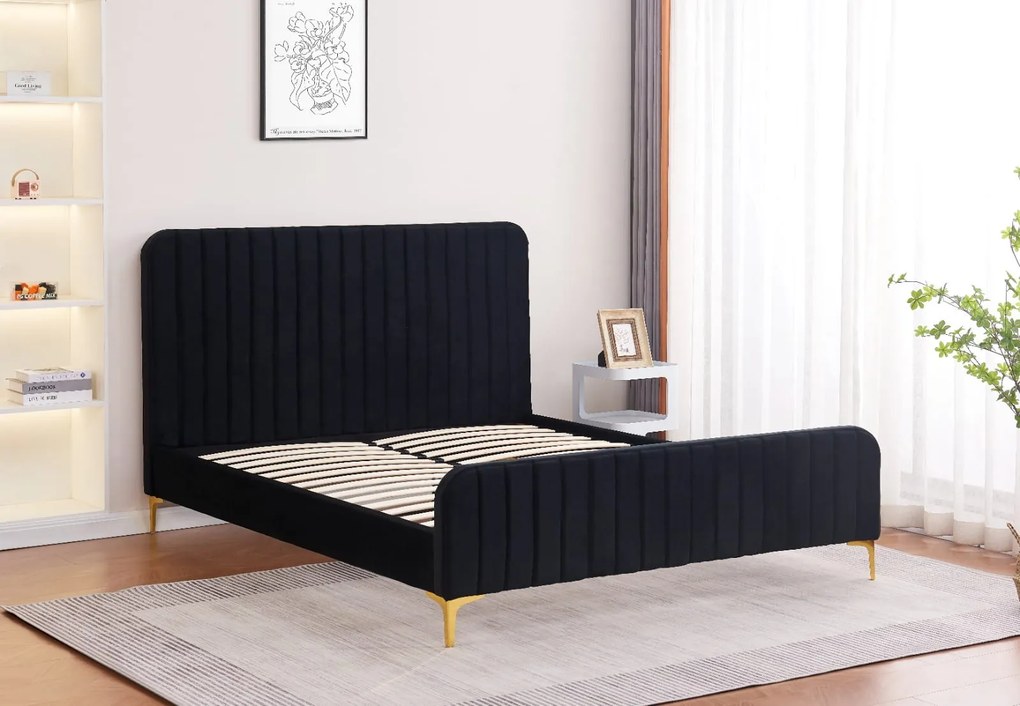 Łóżko podwójne tapicerowane z MATERACEM i stelażem 160x200 czarny welur SIENA