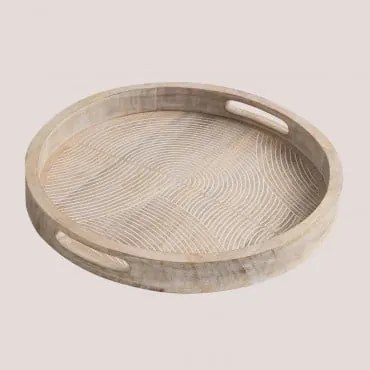 Okrągła Taca Dekoracyjna Ø38 Cm Z Drewna Mango Diborna Vintage White Wood - Sklum