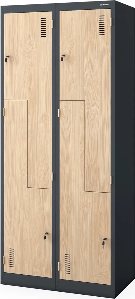 Szafa socjalna czterokomorowa Eco Design Julia, 80x45x185 cm, antracyt/dąb sonoma