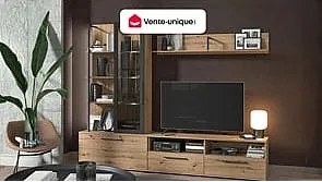 Ścianka RTV DUBLIN z półkami – kolor: dębowy i czarny