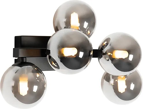 Nowoczesna lampa ścienna czarna z przydymionym szkłem 5-świateł - Bianca