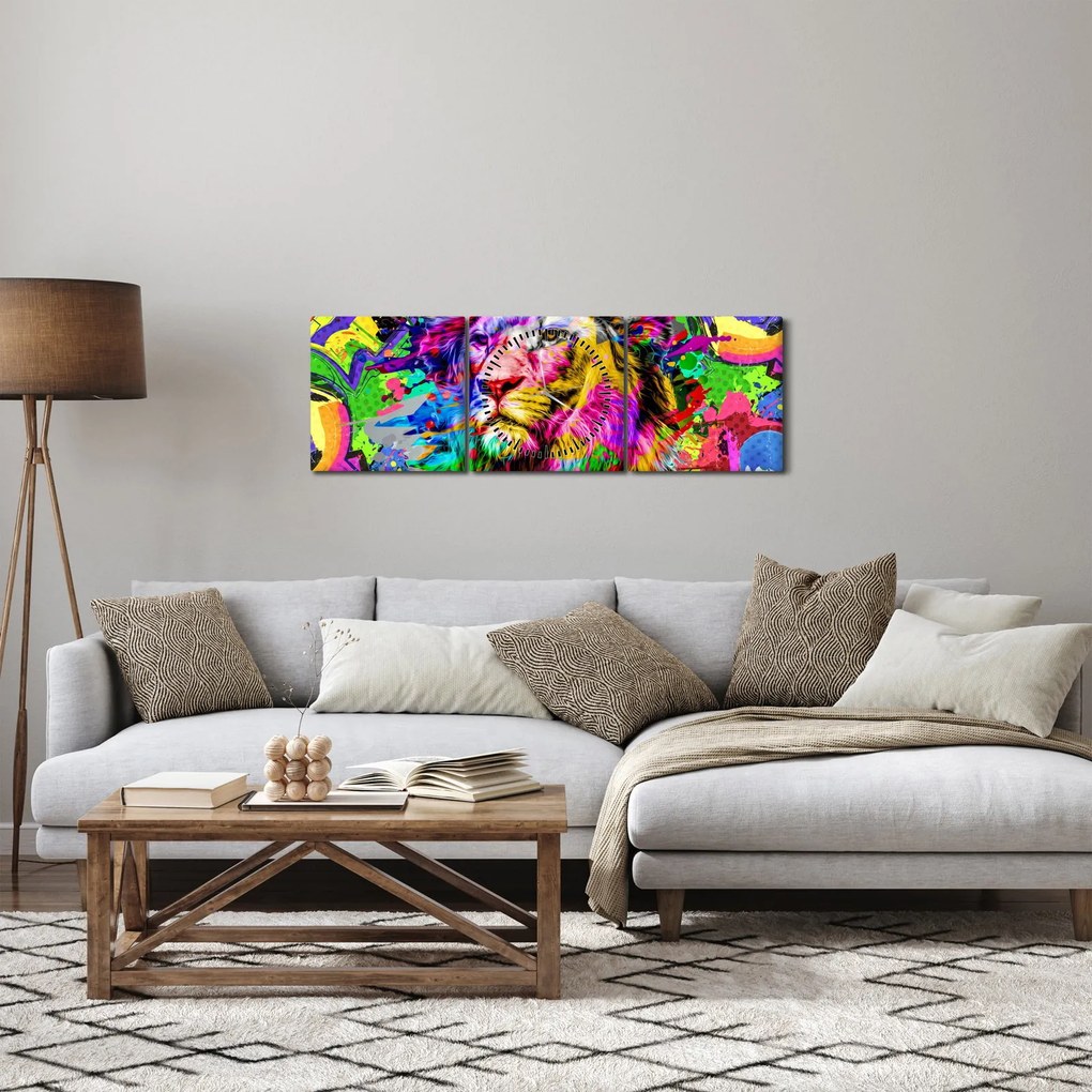 Obraz - obraz 3D lwa (z zegarem) (90x30 cm)