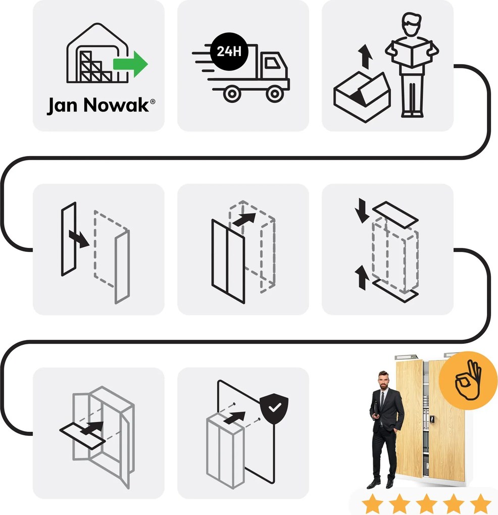Szafa biurowa metalowa Biały/ Złoty dąb: Eco Design JAN II, 1150 x 1850 x 400 mm