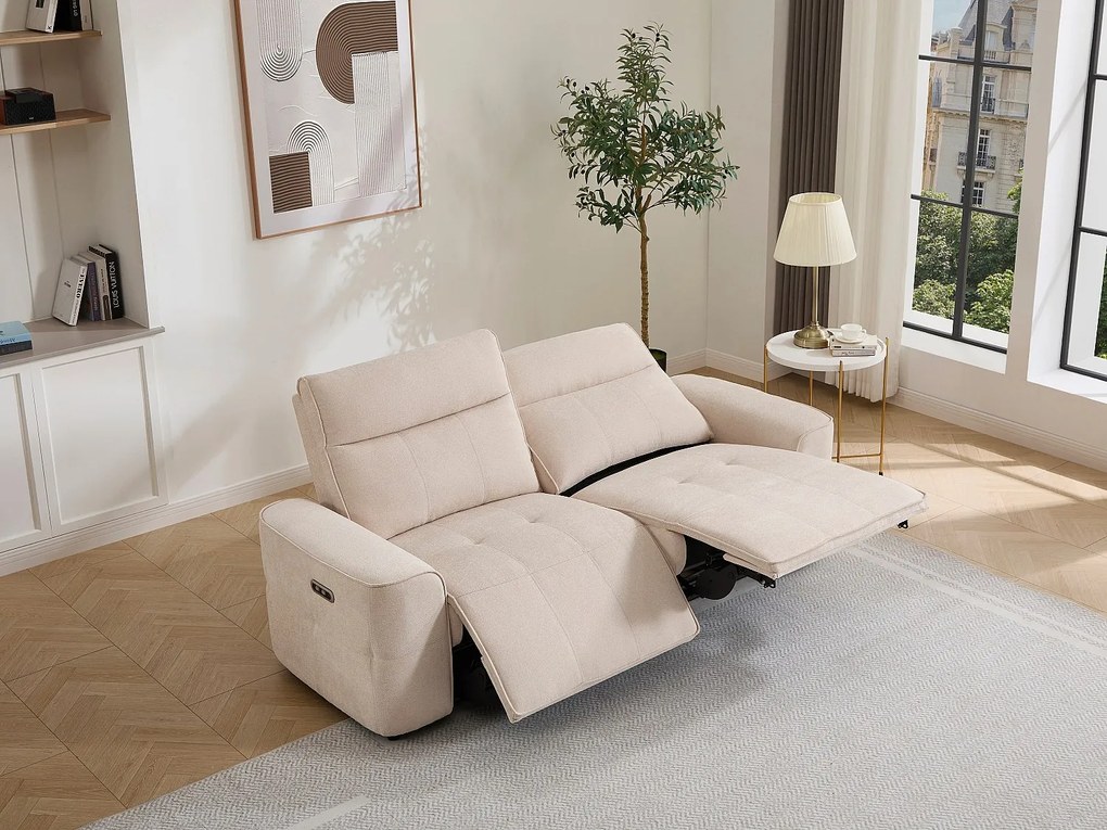 Kanapa 3-osobowa z elektryczną funkcją relaksu z beżowej tkaniny szenilowejSCAMOCO