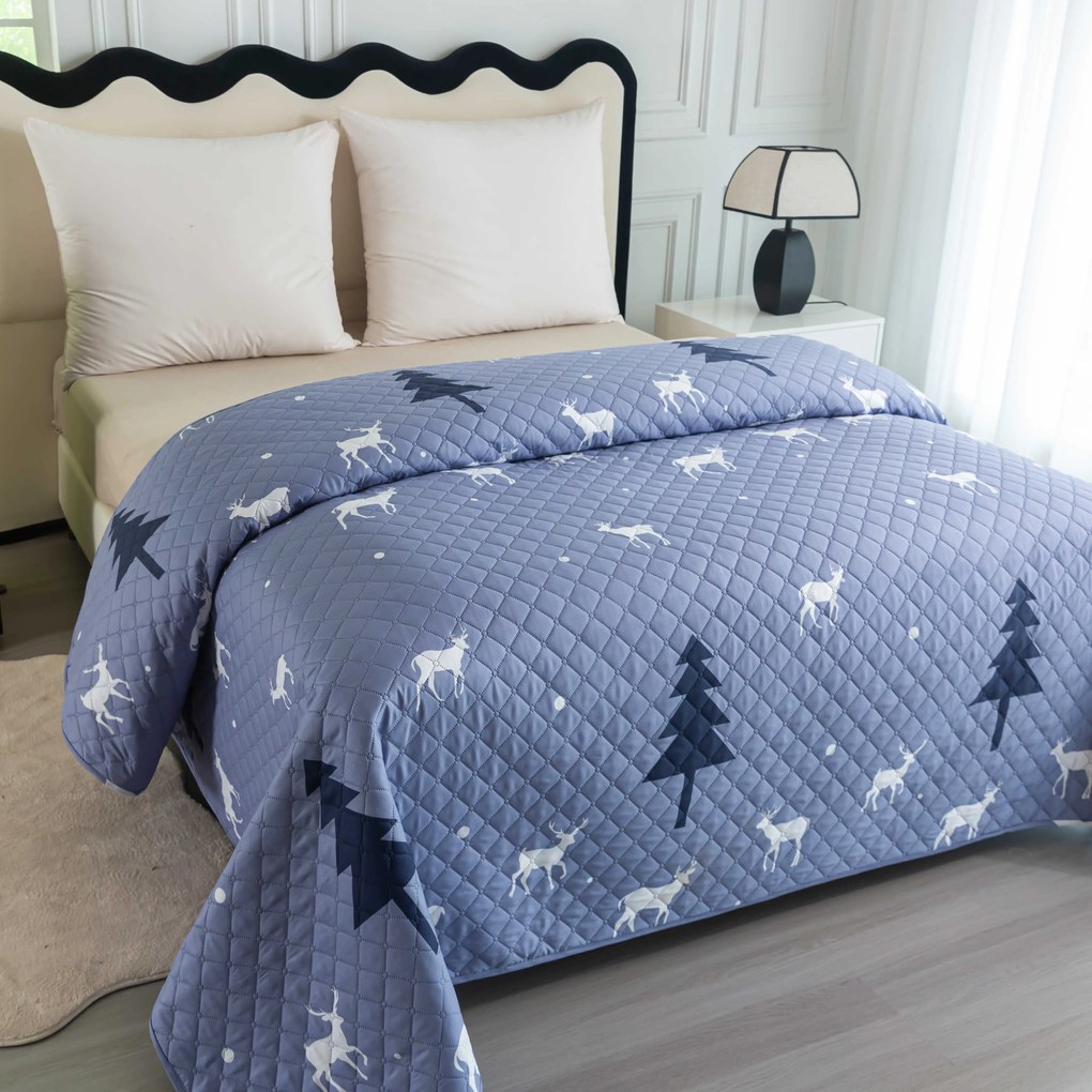 Narzuta na łóżko DEER AND TREE szaroniebieska Rozmiar: 220 x 240 cm