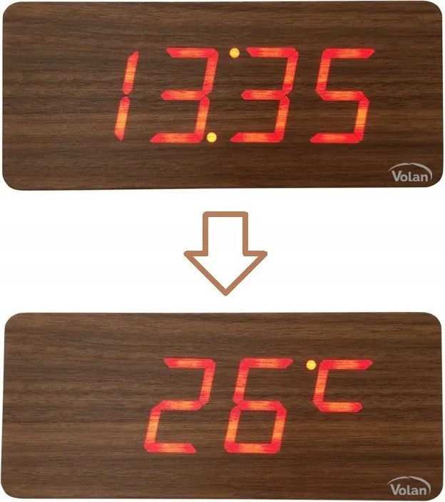 DUŻY ZEGAR Elektroniczny BUDZIK LED Drewniany Cyfrowy Stojący TERMOMETR DAT