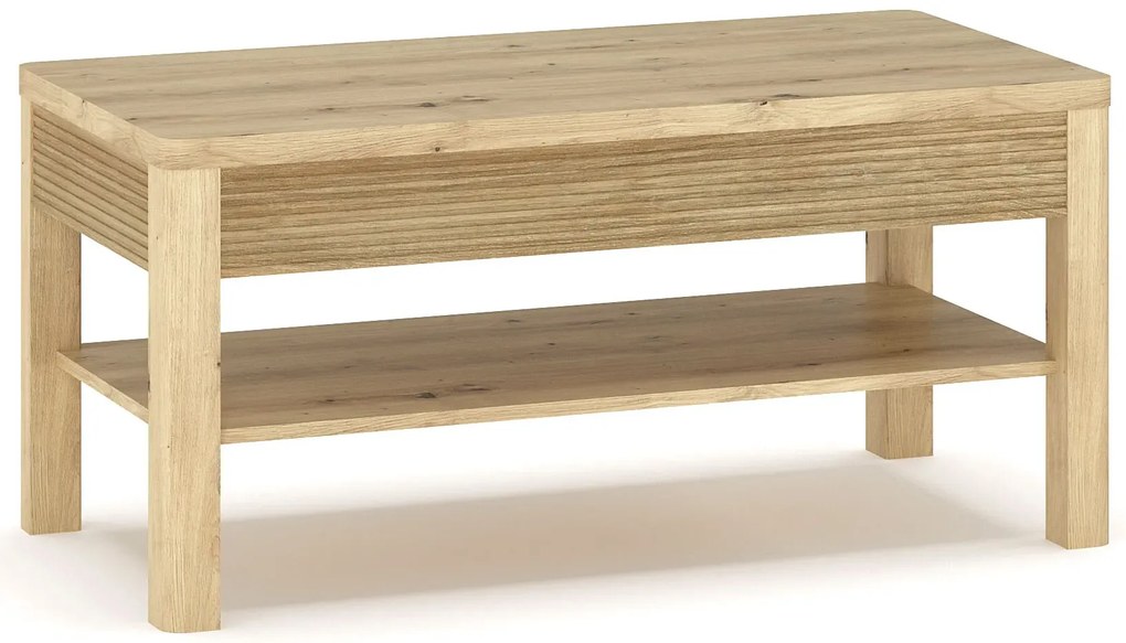 Prostokątna ryflowana ława z półką dąb artisan P2-H93