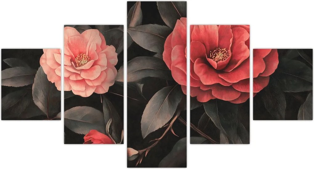 Obraz - Czerwone kwiaty na ciemnym tle (125x70 cm)