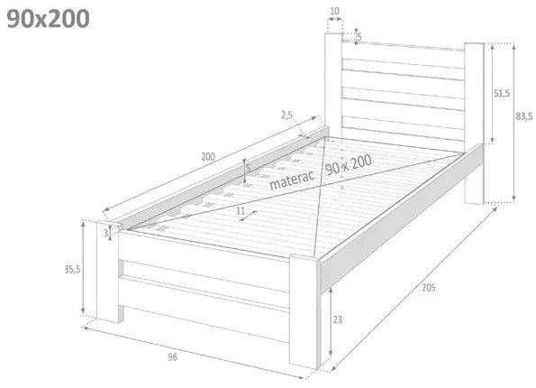 Drewniane jednoosobowe łóżko skandynawskie 90x200 Boreko 4X