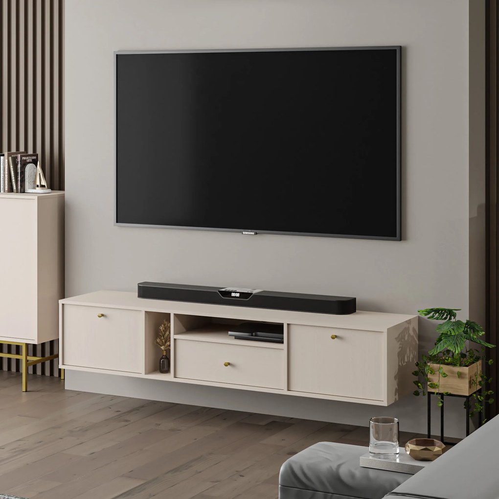 Szafka RTV wisząca TORINO 180 cm do Salonu pod Telewizor 1 Szuflada - Odcienie beżu