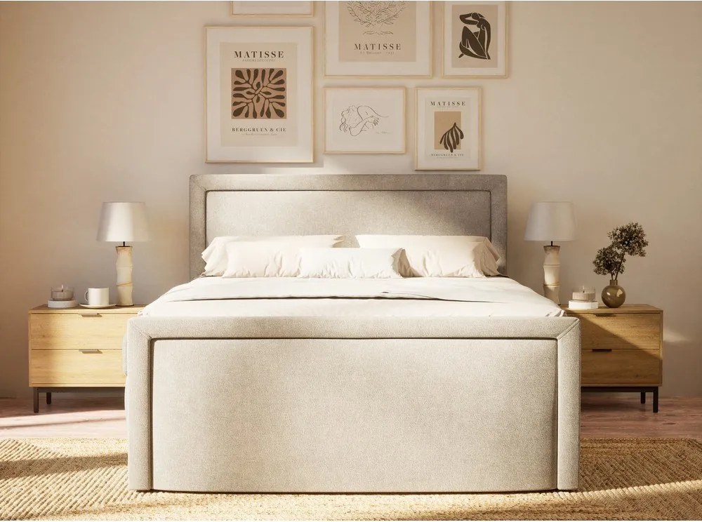 Szarobeżowe łóżko kontynentalne ze schowkiem 180x200 cm Fresco – Maison de Rêve