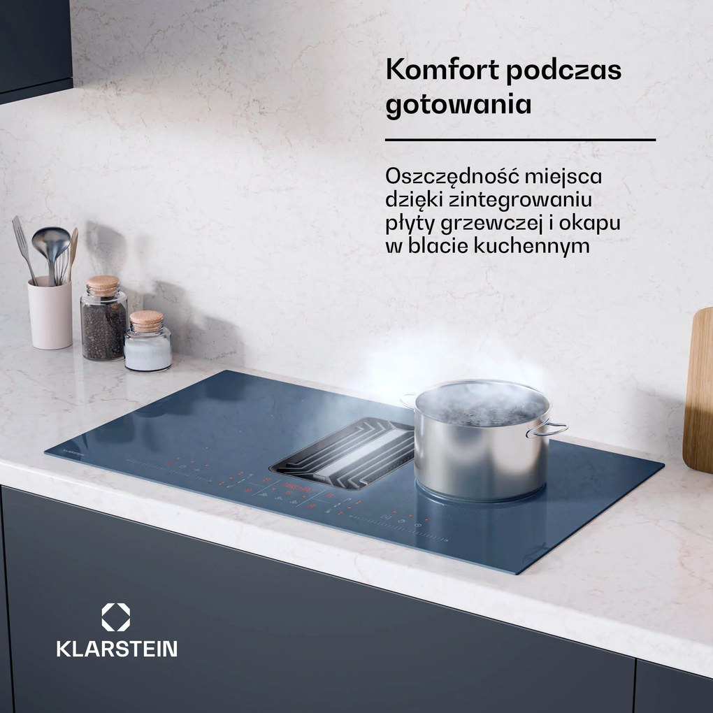 Klarstein AirJet FlexPro 90cm 4 Strefy Płyta Indukcyjna z Okapem Antracyt