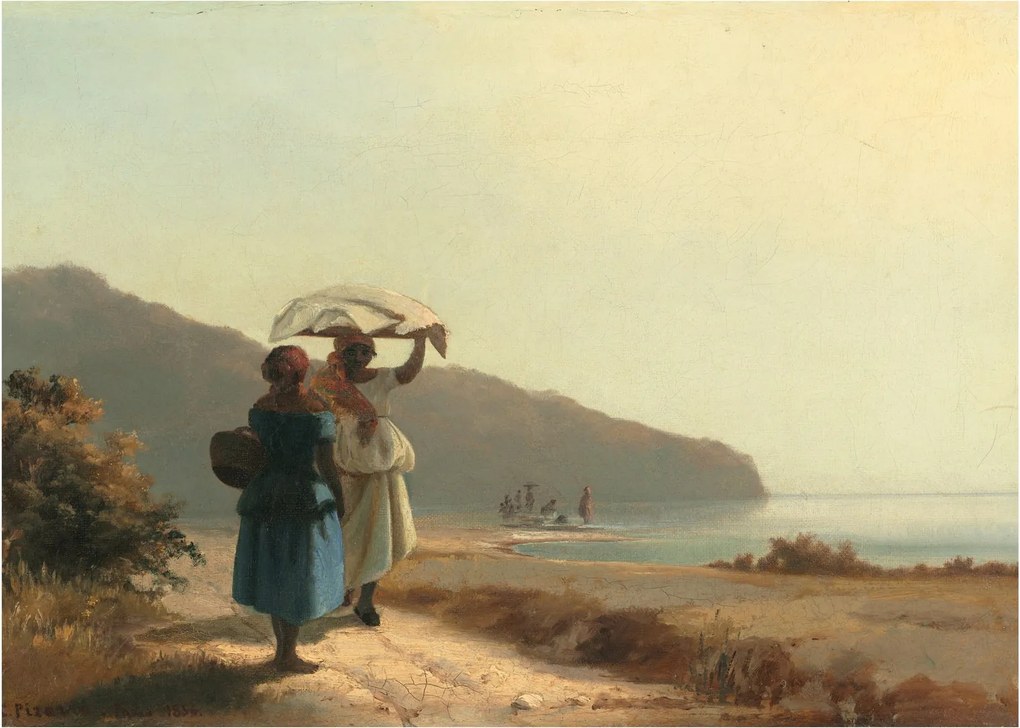 Obraz na szkle - Camille Pissarro, Two Women Chatting by the Sea, St. Thomas, reprodukcje (70x50 cm)