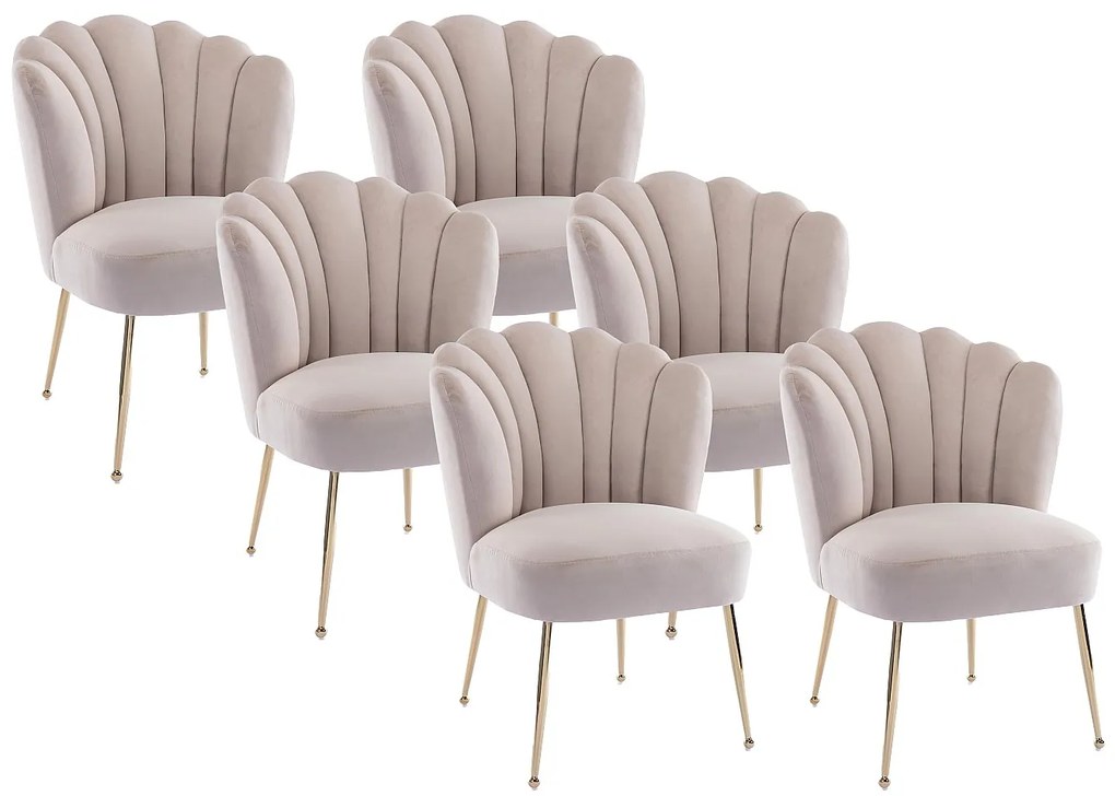 Zestaw 6 krzeseł z weluru i pozłacanej stali - Beżowy - RUTY marki Pascal Morabito
