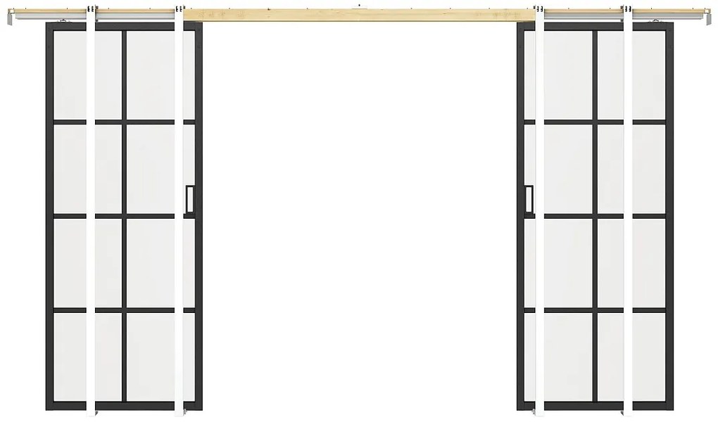 Drzwi przesuwne podwójne chowane w ścianie z aluminium i szkła hartowanego - 2 x wys. 205 x szer. 83 cm - WILDEN II