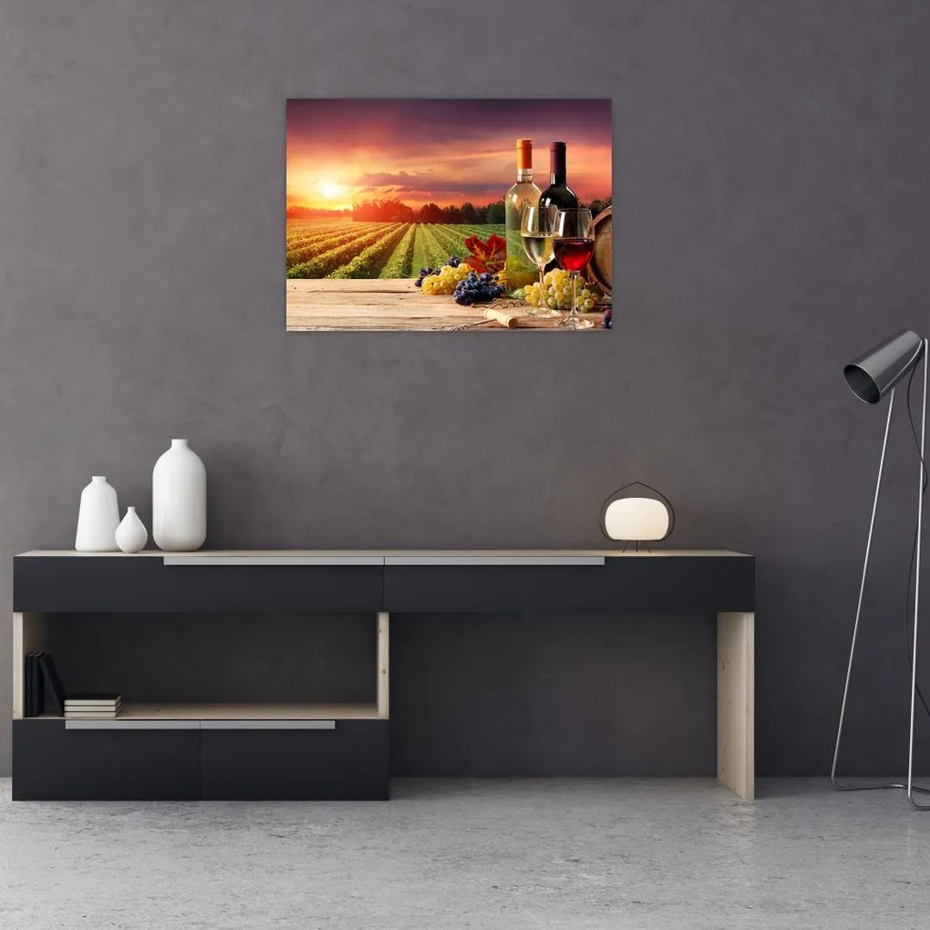 Obraz winnicy z winem (70x50 cm)