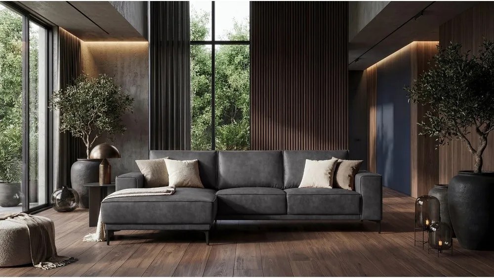 Antracytowy narożnik z imitacji skóry (lewostronny) Copenhagen – Scandic