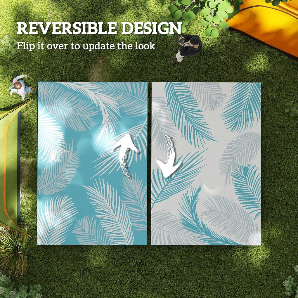 Outsunny Dywan Ogrodowy Odwracalny Wytrzymały Odporny na Warunki Atmosferyczne z Torbą Transportową i Mocowaniami 274 x 182 cm Jasnoniebieski + Biały | Aosom PL